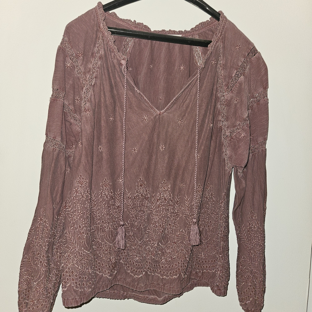 Lucky Brand Dusty Rose Embroidered Blouse